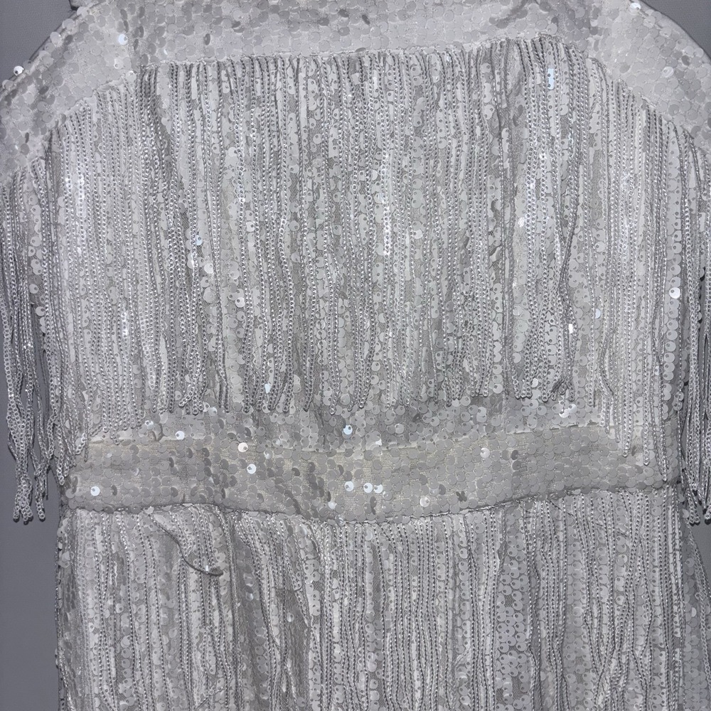 SHEIN White Sequin Fringe Mini Dress Sleeveless Party Cocktail Size Small - Picture 3 of 7